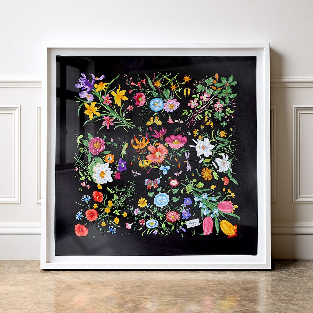 Gucci Flora Spring/Summer 2025 – Framed Silk Scarf in Black Twill