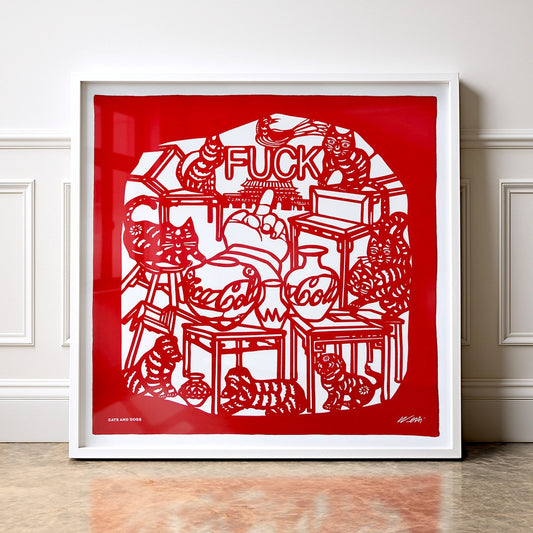 Cats and Dogs, Red & White, 90cm