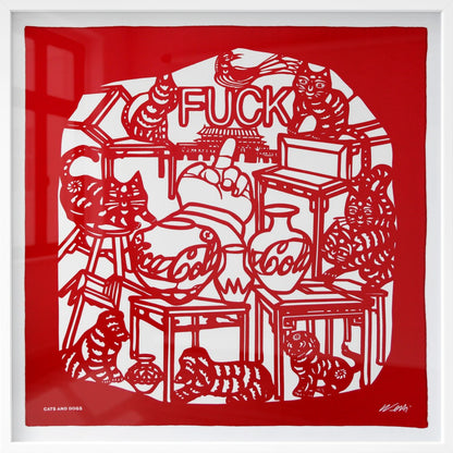 Cats and Dogs, Red & White, 90cm
