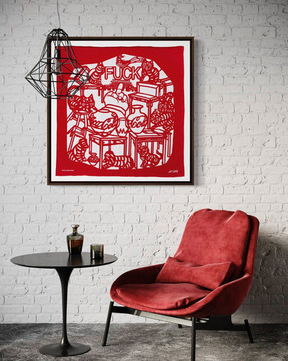 Cats and Dogs, Red & White, 90cm