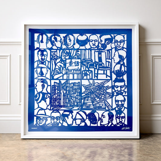 Haircut, Blue & White, 90cm
